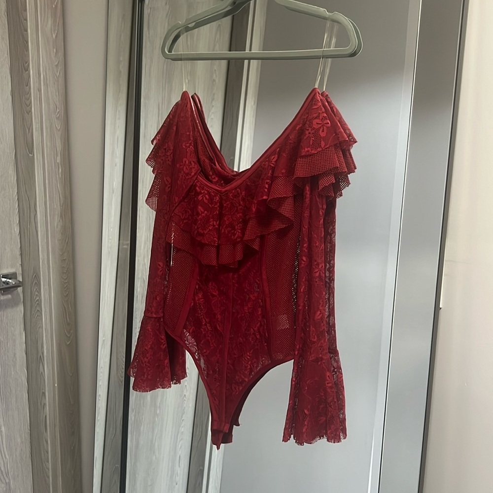 Red sheer body suite, size small